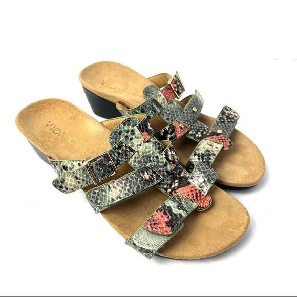 Vionic by Orthaheel Park Radia Snakeprint Print Wedge Sandals Size 8 Wide - Picture 1 of 13